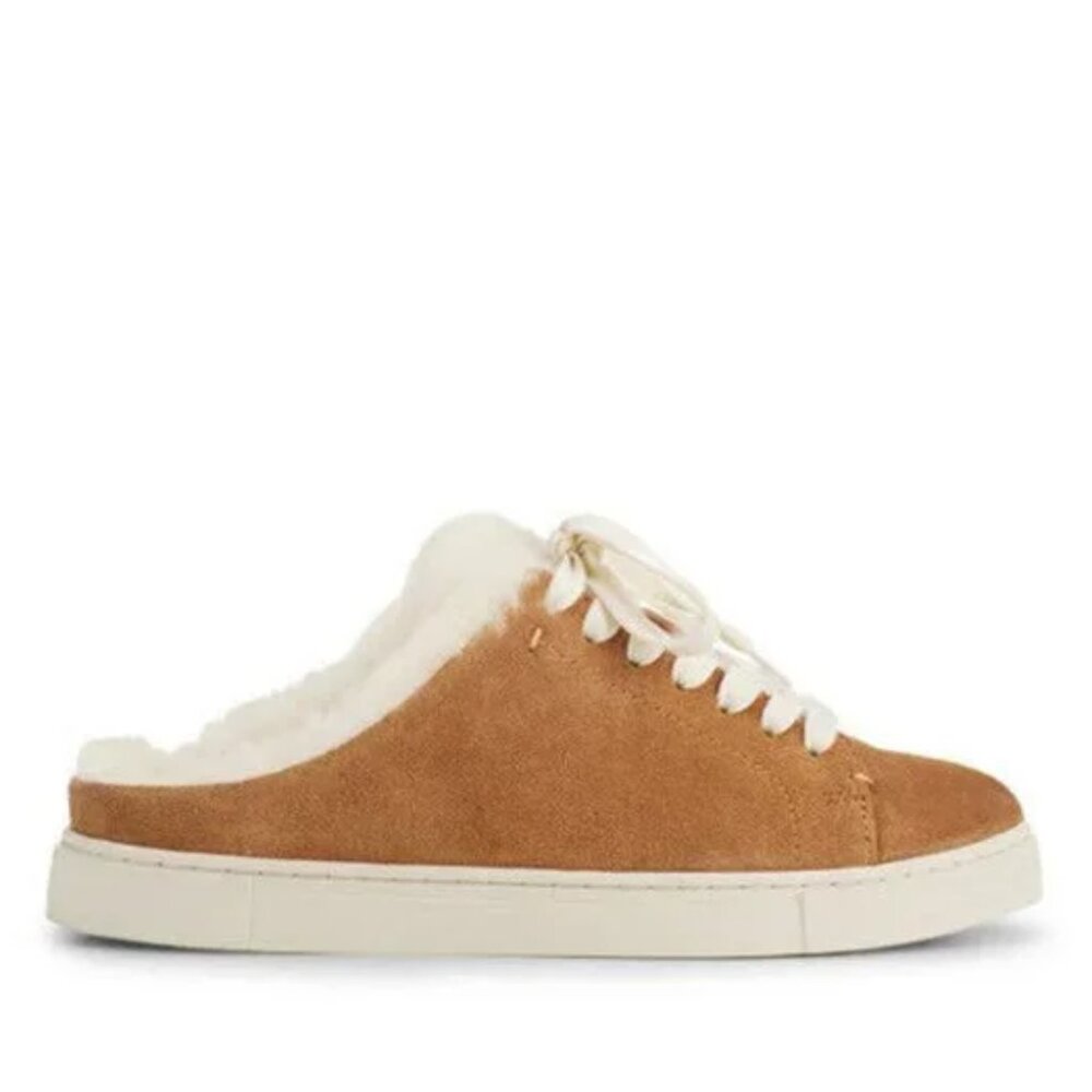 NEW Frye ivy genuine shearling sneaker mule - brown - silky suede leather
